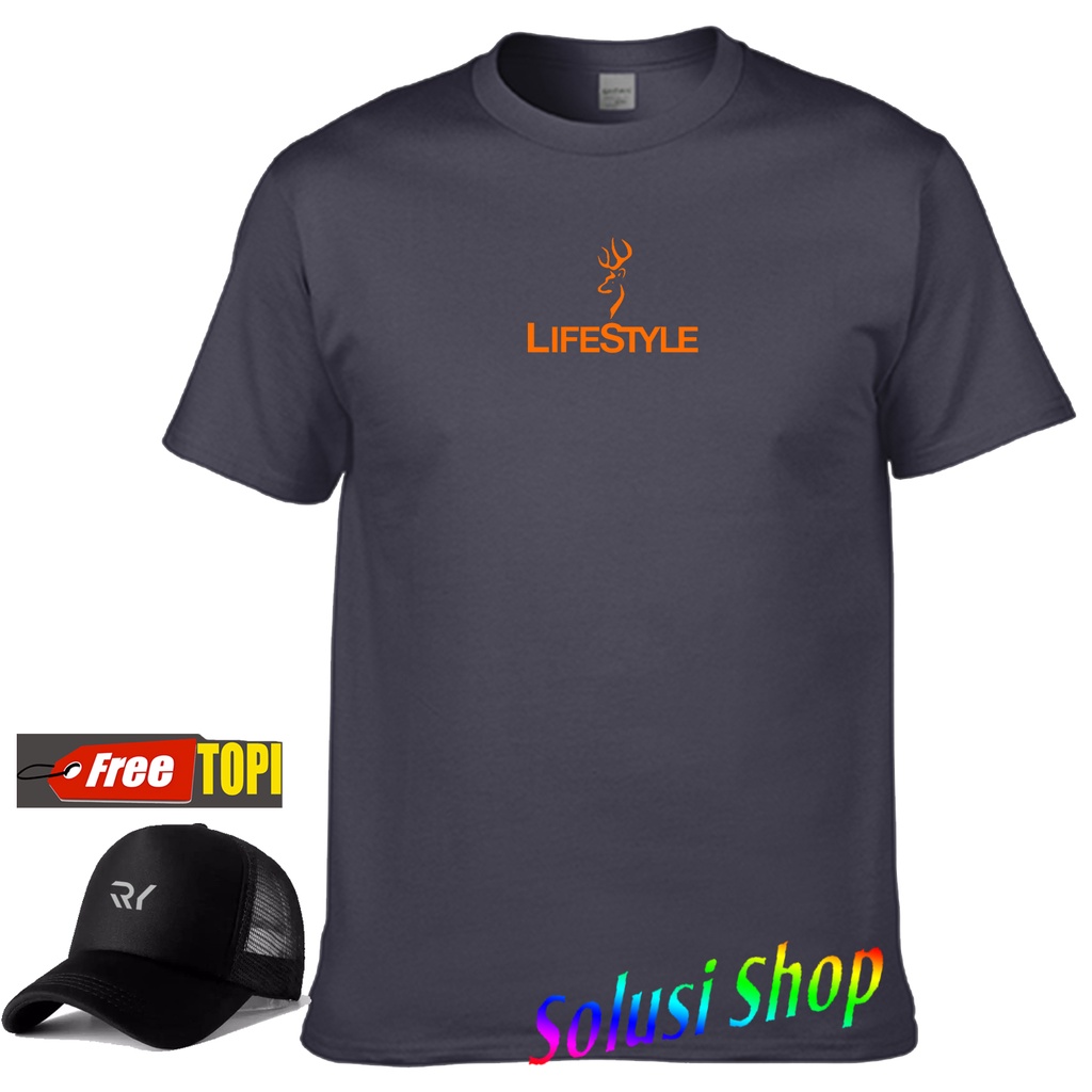 Lifestyle Deer Orange เสื้อยืดแขนสั้น + Cool Hat Solusi Shop