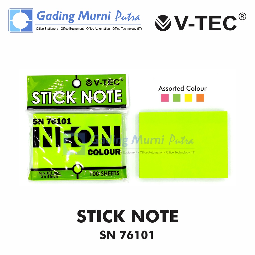 STICKY NOTES V-TEC SN 76101 สติ๊กเกอร์สีสันสดใส MEMO PAPER 76x101 มม.
