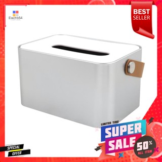 กล่องทิชชู่แผ่น หูหิ้วหนัง KECH สีเงินTISSUE BOX WITH LEATHER HANDLE KECH SILVER