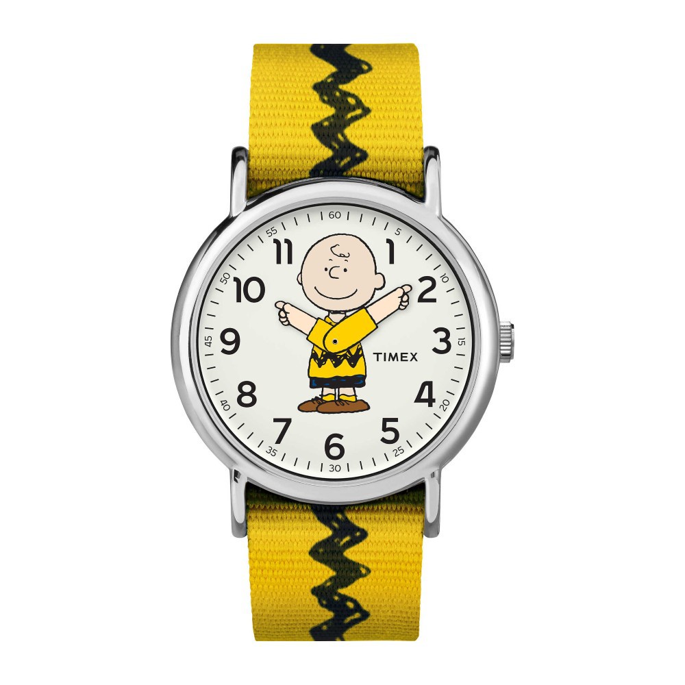 Timex TW2R41100 Weekender x Peanuts Charlie Brown นาฬิกาข้อมือผู้ชายเเละผู้หญิง สีเหลือง