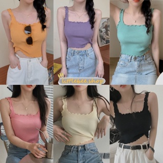 littlebee 9536✨พร้อมส่ง✨เสื้อกล้ามผู้หญิง คอเว้า เเบบเต็มตัว เสื้อแขนกุด ขอบระบายริ้ว เสื้อยืด ทรงสวย เนื้อผ้าดี