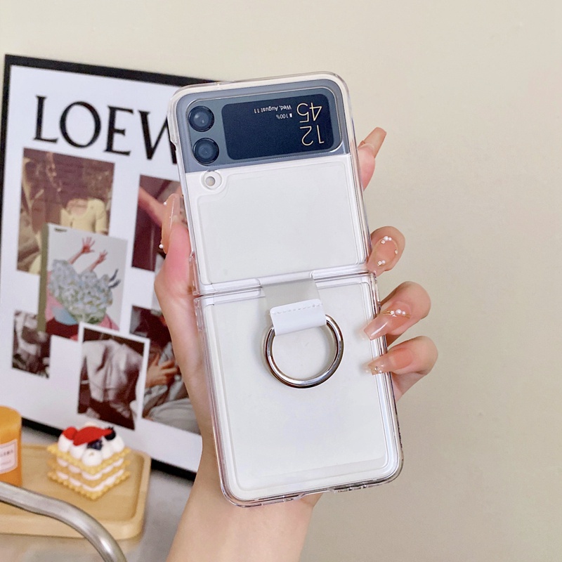 โปร่งใสพร้อมแหวนเคสโทรศัพท์สําหรับ Samsung Galaxy Z Flip 7FE 6 5 หรูหราเกาหลี Frosted Z Flip5 4 Clear ฝาหลัง