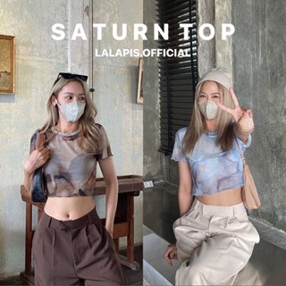 Lalapis | SATURN TOP🦋 เสื้อครอปแขนสั้นซีทรูลายหินอ่อน