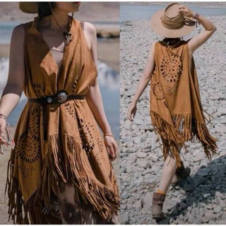เสื้อคลุม Bohemian Style ผ้าหนังกลับ ฉลุลาย สวมใส่ได้ตลอด งานฟรีไซต์ เเลยนะค