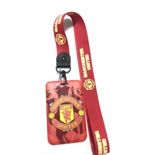 MAN U   ที่ใส่บัตร ซองใส่บัตร ที่ใส่บัตร พร้อมสายคล้องคอ(2.5cm) ลาย แมน ยูไนเต็ด แดง สายแดง  สำหรับบัตร 5.5x8.5cm    MNN