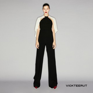 VICKTEERUT Halter Neck Jumpsuits with Detachable Cape จัมพ์สูทคล้องคอพร้อมเคปถอดออกได้