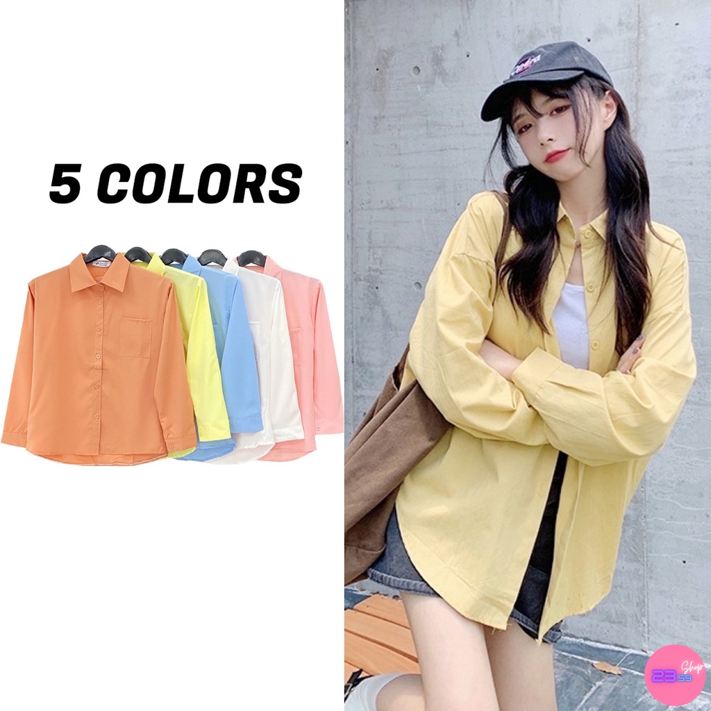 Sale80% เสื้อเชิ้ตแขนยาวผ้าเครปกระเป๋าหน้า สีพื้น 5 สี