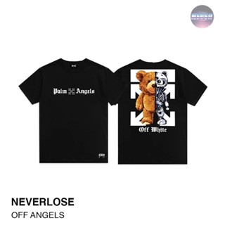 Tee เสื้อทหาร เสื้อยืดสีขาวเสื้อยืด Oversize ลายสตรีท OFF ANGELS 🔥 NEVERLOSE เสื้อผู้ชาย/ผู้หญิง