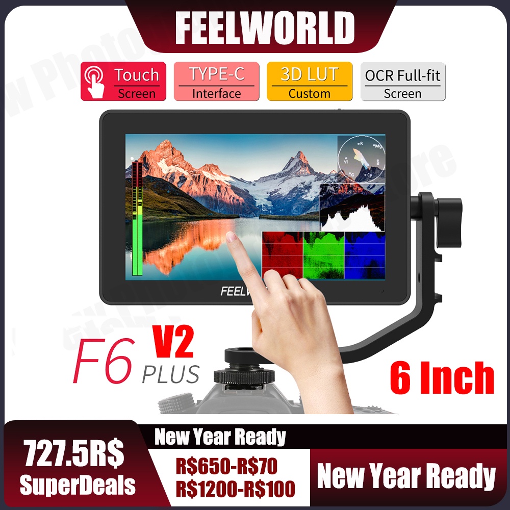 FEELWORLD F6 PLUS V2 4K Monitor 6 Inch on Camera DSLR Field Monitor 3D LUT Touch Screen IPS FHD 1920x1080 Video Camera