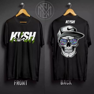 เสื้อสาวอวบ เสื้อสีขาว - KUSH ฮิปฮอปปรับแต่งด้านหน้าและด้านหลังพิมพ์แฟชั่น Unisex Tees สีดําด้านบน