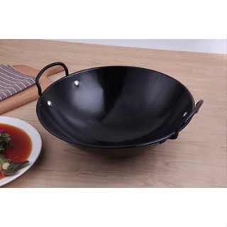 กระทะเคลือบ อีนาเมล 2 หู กระทะเคลือบ 34 ซม. Enamel wok กระทะเหล็ก กระทะเหล็กเคลือบ2หู