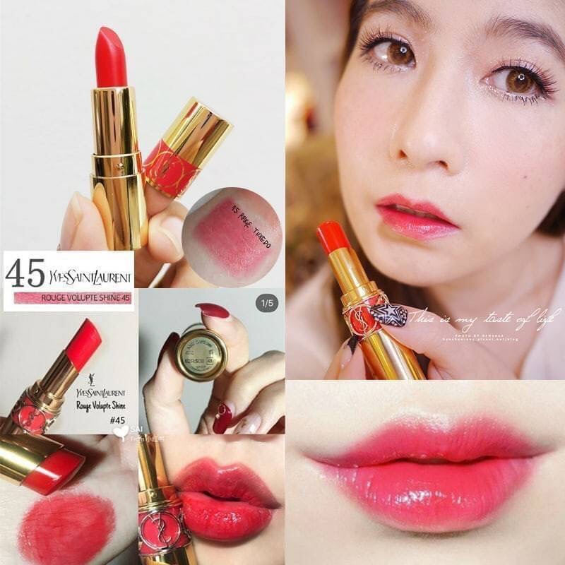 ลิปแท้ YSL Rouge Volupte Shine Lipstick 1.6g # 45 Rouge Tuxedo