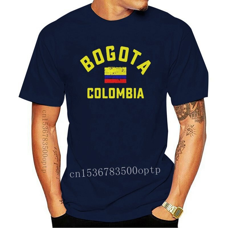 เสื้อยืดผ้าฝ้าย 100% T เสื้อ 2022 แฟชั่นผู้ชาย 100% Bogota Colombia flag