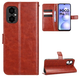 เคสโทรศัพท์หนัง PU ฝาพับ พร้อมช่องใส่บัตร และสายคล้อง หรูหรา สําหรับ Xiaomi Poco M4 5G