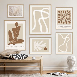 โปสเตอร์ภาพวาดผ้าใบ พิมพ์ลาย Boho Abstract Matisse Beige สีขาว สไตล์มินิมอล สําหรับตกแต่งบ้าน ห้องนั่งเล่น