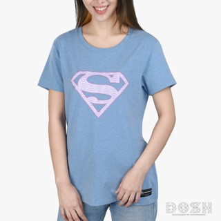 DOSH:WOMENS T-SHIRTSเสื้อยืดคอกลมแขนสั้นผู้หญิง สีฟ้า ลิขสิทธิ์พิมพ์ลาย SUPERMAN รุ่นESWT1013-LB