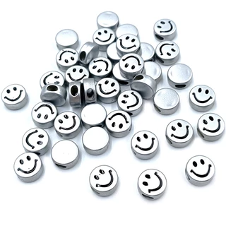 ลูกปัดอะคริลิค ทรงกลม แบน หน้ายิ้ม 10 ชิ้น สําหรับทําเครื่องประดับ DIY