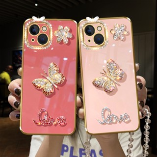 เคสโทรศัพท์มือถือ ลายผีเสื้อ ประดับเพชร วิบวับ พร้อมที่แขวน สําหรับ Samsung A73 A53 A33 A23 A13 A03 A03s M53 M33 M23 5G