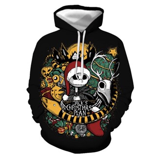 เสื้อฮู้ดดี้ พิมพ์ลายคริสต์มาส 3D Sally Jack Skellington