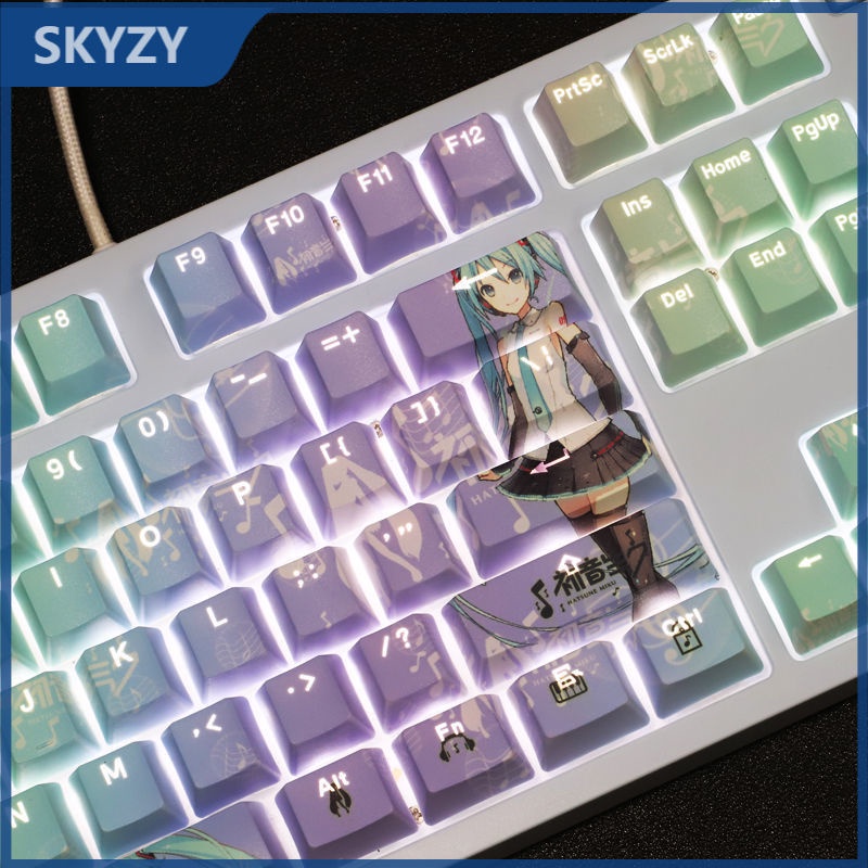 【NEW】PBT keycap Hatsune Miku keycap Miku ภาพเคลื่อนไหว Singer คีย์บอร์ด keycap การส่งผ่านแสง Dye Sublimation keycap