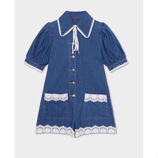 Janesuda x Pomelo Sustainable Lace Accent Tie Front Denim Jumpsuit - Blue XXS (from 2,699-)