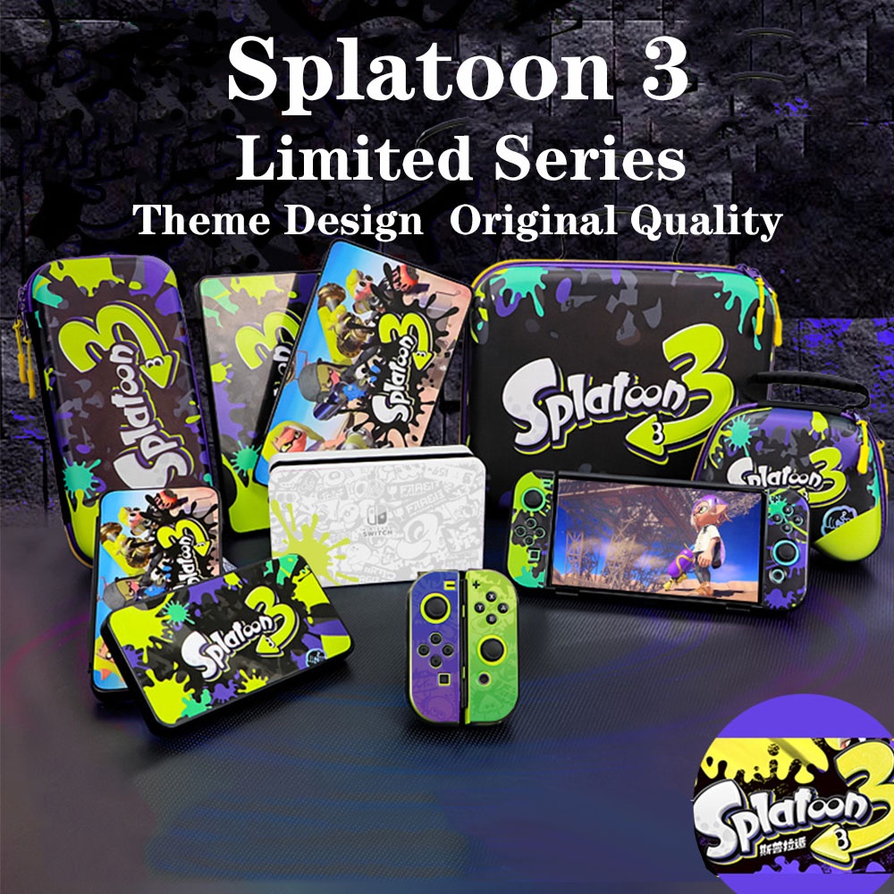 Nintendo Switch Splatoon 3 Theme กรณีป้องกันกรณีกระเป๋าสําหรับ SWITCH V1 / OLED กรณี Thumb Grips Dock กรณีเกมคอนโซลป้องกันกรณี TPU การ์ดกล่องเก็บ