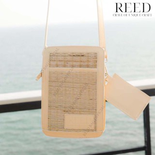 REED กระเป๋าเสื่อกก สะพายข้าง เสื่อจันทบูร กระเป๋าสาน หนังเเท้  Handmade 100%