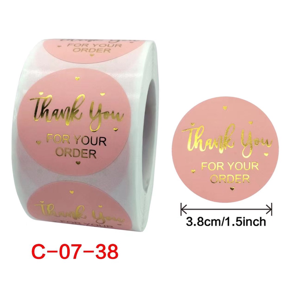 สติ๊กเกอร์ขอบคุณ ตัวใหญ่3.8ซม. 500ดวง สติ๊กเกอร์สำเร็จรูปThankyou Sticker