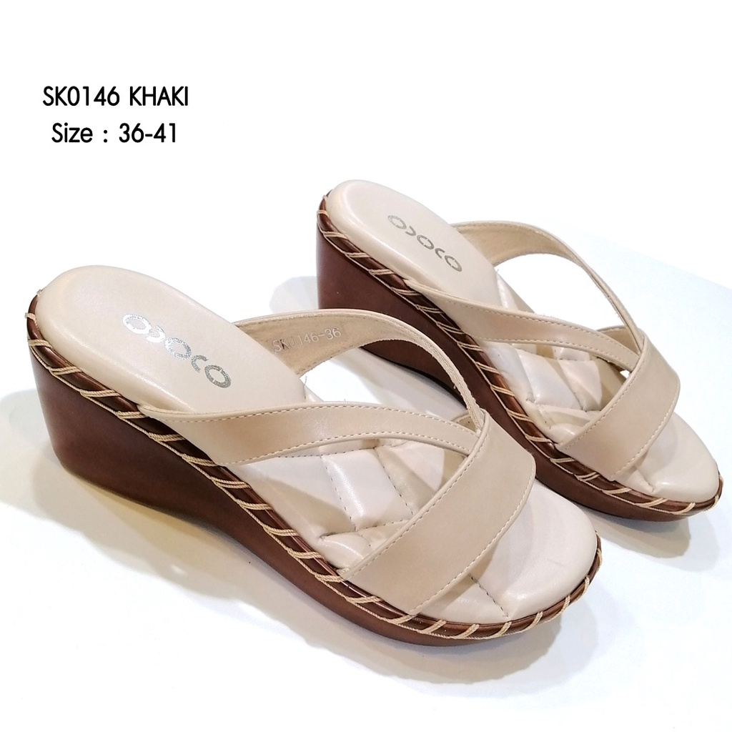 PRETTYCOMFORT รองเท้าแตะ เพื่อสุขภาพ หน้าสวม ส้นเตารีดเย็บเชือก สูง2นิ้ว นิ่มมาก น้ำหนักเบา SK0146