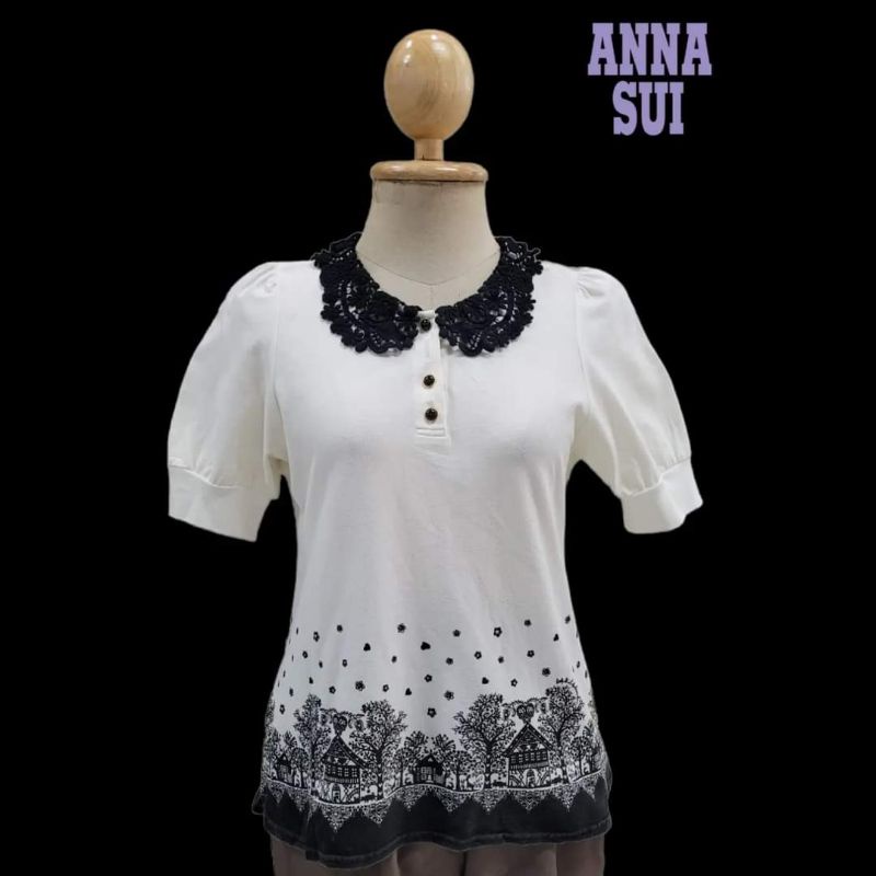Dolly Girl By Anna Sui Puff Sleeve Polo Collar Shirt #1