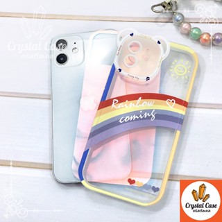 เคสมือถือนิ่ม TPU รองแผ่นรุ้งโฮโลแกรม 7+ 11 11promax 12 12 promax 13 13p กันเลนส์กล้อง หูหมี ลายการ์ตูนน่ารัก สายคล้อง