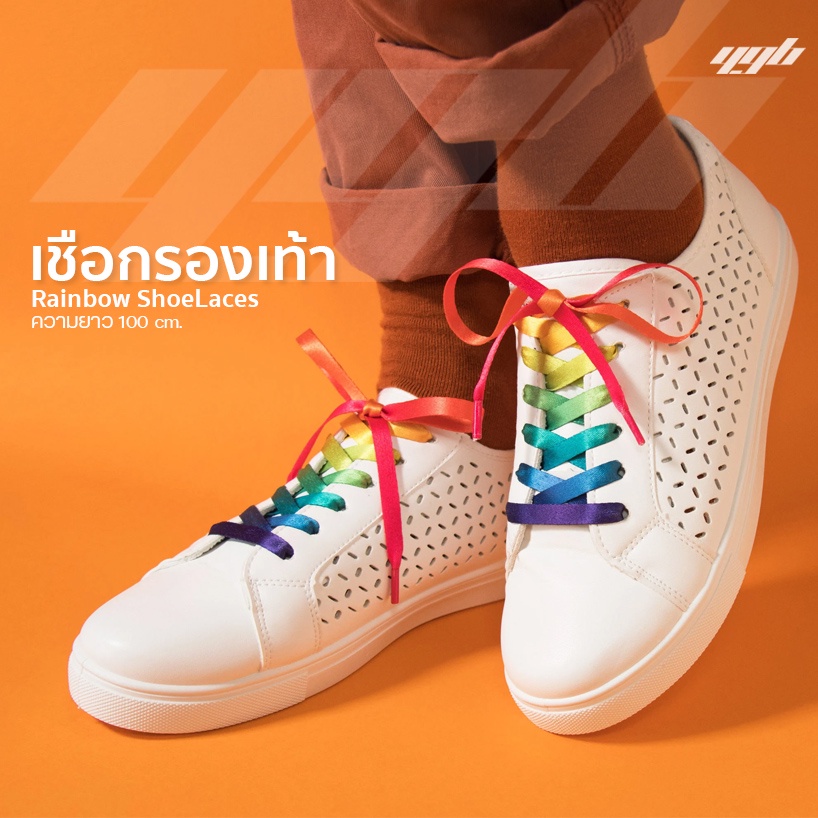YGB เชือกผูกรองเท้า ผ้าใบ เชือกรองเท้า สีรุ้ง (100 cm.) เชือกแบน ไล่สี