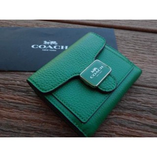 พร้อมส่ง กระเป๋าสตางค์ใบสั้น กระเป๋าสตางค์ 2 พับ สีเขียว COACH C7428 PEPPER WALLETSILVER/GREEN