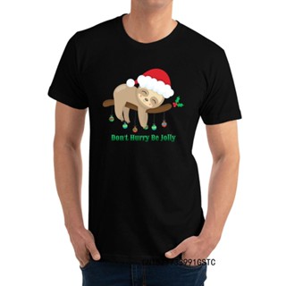 เสื้อยืดสีขาวผู้ชาย - ผู้ชายเสื้อยืดวันเกิด Dont รีบ Xmas Sloth แขนสั้น d O คอผ้าฝ้ายพรีเมี่ยมเสื้อ