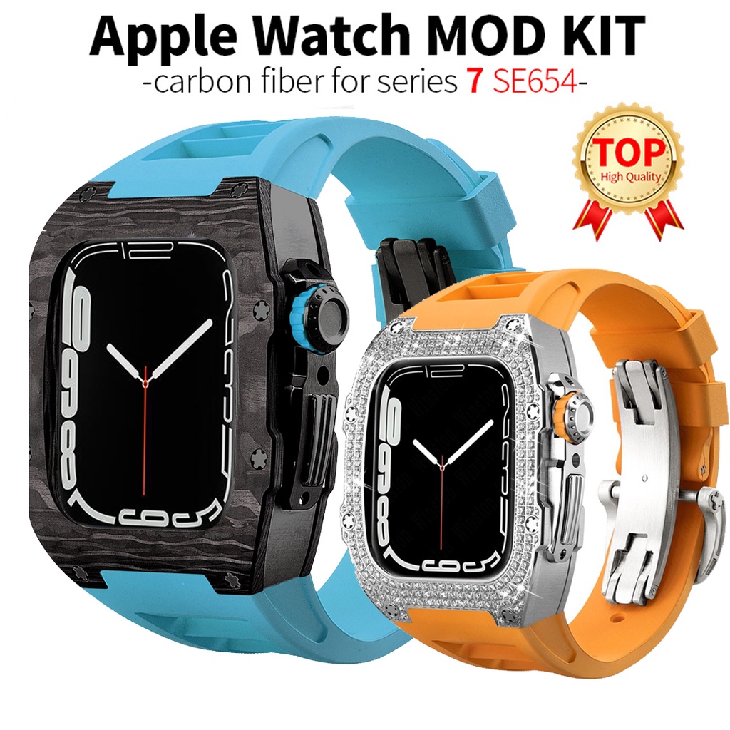 สายนาฬิกาข้อมือ สายยาง คาร์บอนไฟเบอร์ หรูหรา สําหรับ Apple Watch Series 8 7 SE 6 5 4 iWatch 45 มม. 44 มม.
