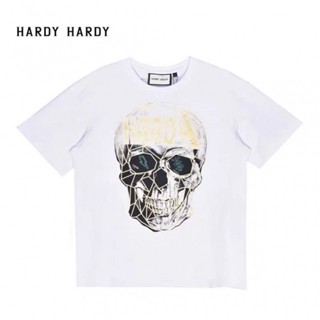 เสื้อคู่ เสื้อยืดวินเทจ @ #$HARDY HARDY กะโหลกศีรษะเรขาคณิต Unisex เสื้อยืดขนาดใหญ่สําหรับผู้ชาย )TA