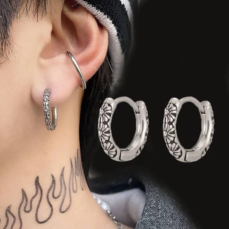 ต่างหูผู้ชายแบบห่วงเจาะลายดอกไม้สไตล์วินเทจ ตุ้มหูวินเทจ สไตล์เท่ เครื่องประดับแฟชั่น สำหรับผู้ชายและผู้หญิง ราคา ถูกที่สุด ดีลบีเคเค แกลเลอรีภาพที่ 7