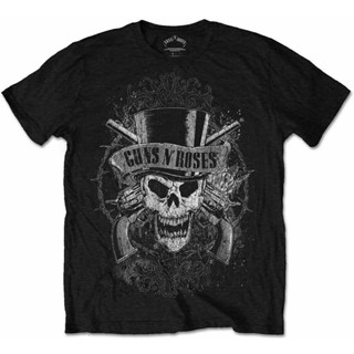 เสื้อผู้ชายเท่ - เสื้อยืดสําหรับผู้ชาย▥K.Official Guns N Roses เสื้อยืดสีซีดจางกะโหลกสีดําคลาสสิก