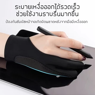 ถุงมือวาดรูป ถุงมือไอแพด/กระดานเขียนLCD ถุงมือสกาย 2นิ้ว ป้องกันสัมผัสผิด กันเงื่อออก ระบายอากาศดี ยืดหยุ่นดี