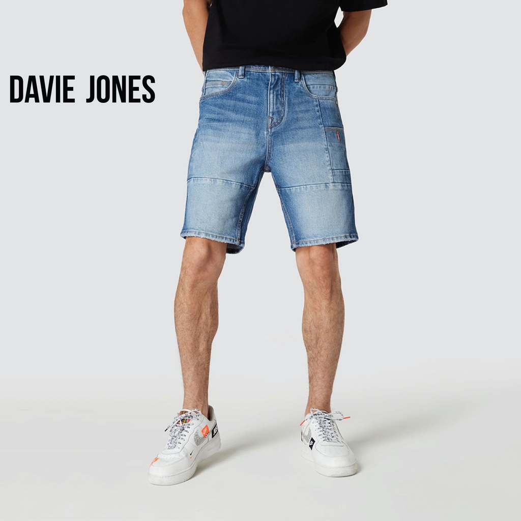 DAVIE JONES กางเกงขาสั้น เอวกระดุม Button Shorts SP0005 สีฟ้า