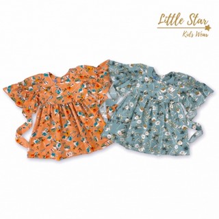 ⭐️Littlestar 👧🏻 NEW BELLA MINI DRESS  มินิเดรสแขนกระดิ่ง ลายดอกไม้น่ารักสดใส ผ้าไหมอิตาลีนุ่ม GND0184