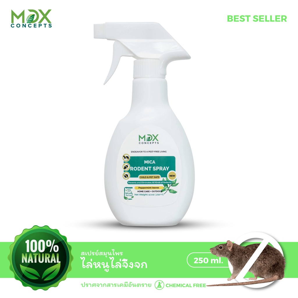 MDX Concepts สเปรย์ไล่หนู จิ้งจก ตุ๊กแก - สกัดจากตะไคร้หอม มะกรูด ปราศจากสารเคมีอันตราย 250ml - Made