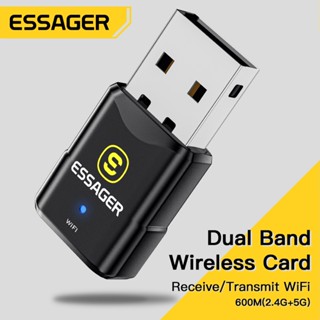 Essager การ์ดเครือข่ายไร้สาย 2.4G 5G 600M ดูอัลแบนด์ เข้าได้กับ XP Win7 8 8.1 10 11 ระบบไดรเวอร์ฟรี wifi dongle สําหรับ pc wifi อะแดปเตอร์รับสัญญาณ