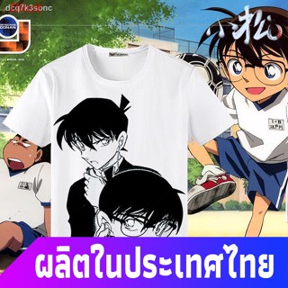 นักสืบโคนันเสื้อยืดลำลอง แฟชั่น⊕Detective Conan เสื้อยืดแขนสั้นเสื้อผ้าสำหรับชายและหญิงคู่อะนิเมะรอบตัวเดิมสีเทา)&lt;s