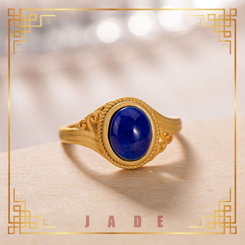 [หยกนําโชค] ฝัง Lapis Lazuli S925 แหวนเปิดแฟชั่นแบบเดียวกันสําหรับผู้ชายและผู้หญิง