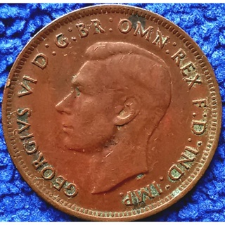 เหรียญ​ออสเตรเลีย​ Australia, (ยุค​George​VI), 1/2 Penny, ใช้แล้ว,  #1092