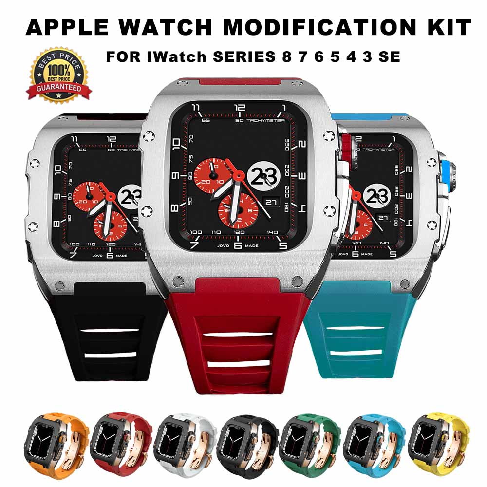 ชุดดัดแปลงไทเทเนียม สายยางฟลูออรีน สเตนเลส สําหรับ Apple Watch 8 7 45 มม. 44 มม. Iwatch SE 6 5 4 3