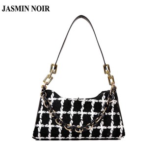 Jasmin NOIR กระเป๋าสะพายไหล่ กระเป๋าถือ ผ้าขนสัตว์ มีสายโซ่คล้อง สําหรับสตรี