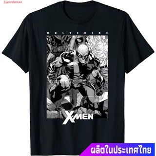 เสื้อวินเทจผญ เสื้อยืดกีฬา Marvel X-Men Wolverine Black &amp; White Comic Panel T-Shirt Popular T-shirts