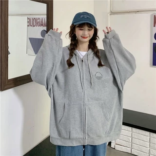 เสื้อเเขนยาวรูดซิป งานสวยๆเข้าใหม่ เสื้อกันหนาวมีฮู้ดแขนยาว ซิป หลวมและเอนกประสงค์ เสื้อคลุมคาร์ดิแกน